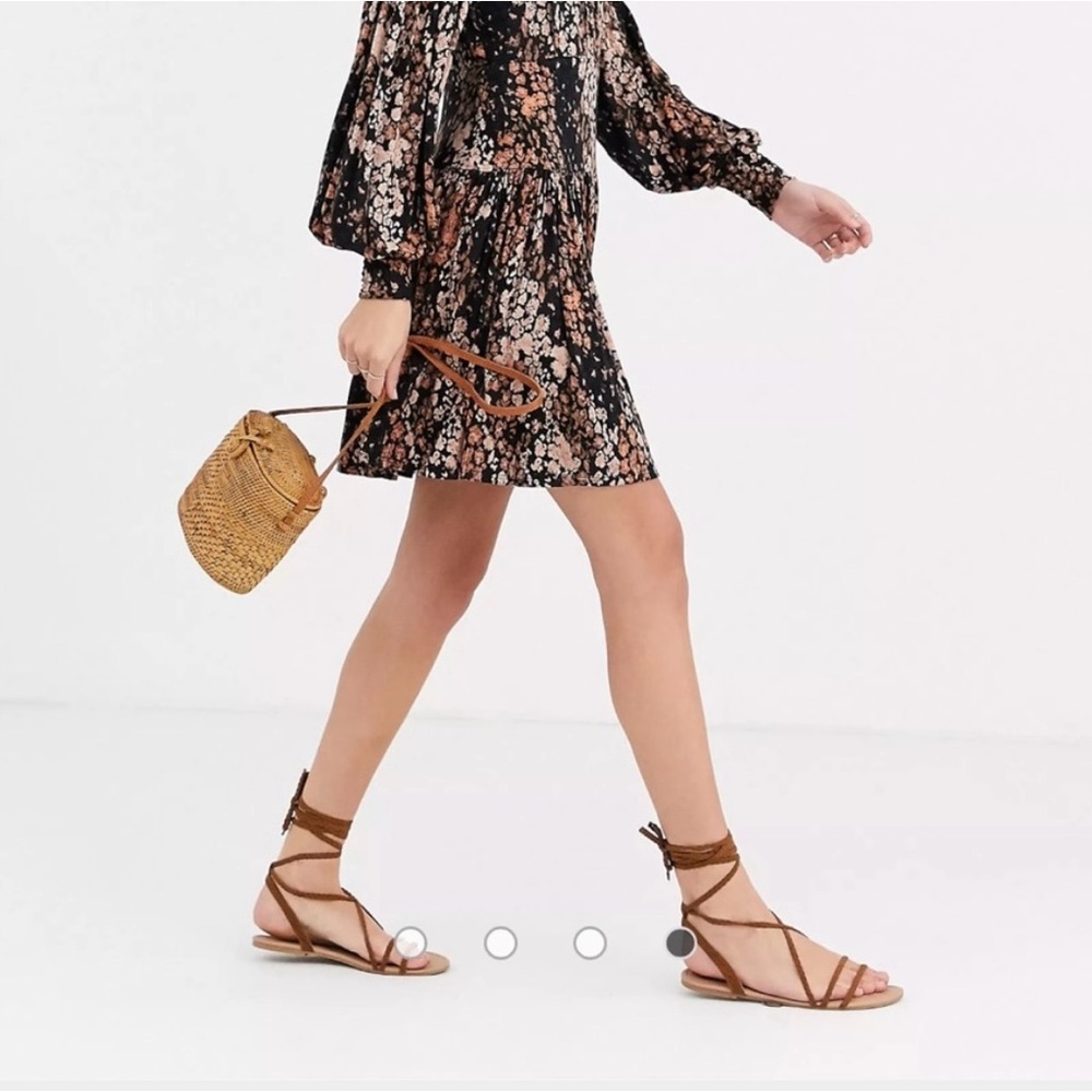 Free People Black Floral Mini Dress with Brown and Cream Accents - Picture 5 of 11